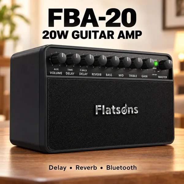 FBA-20 20W Portable Rechargeable 3000mAh Tabletop Electric Guitar Amp Package, Dual Channel Audio Equipment with 3" Speakers, Clean/Drive Modes, Delay, Reverb, EQ, OTG Recording, Wireless/Aux, 3.5 mm Jack for Home Use