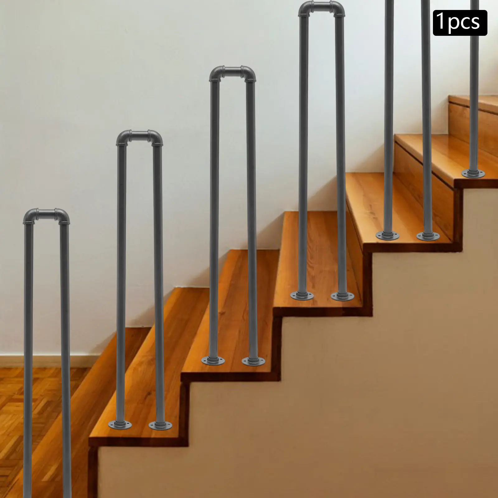 CNCEST Stair Handrail Black U-Shaped Industrial Wrought Iron Handrail 1PCS Non-Slip Safety Support Grab Bar for Elderly Kids, Indoor Outdoor Railing for Corridor, Loft, Garden, Villa, Hotel