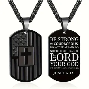 304 Stainless Steel Black Fashion Trend Bible Scripture Cross Pendant Necklace - Durable, Hypoallergenic, Waterproof - Inspired Accessory for Loyal Men