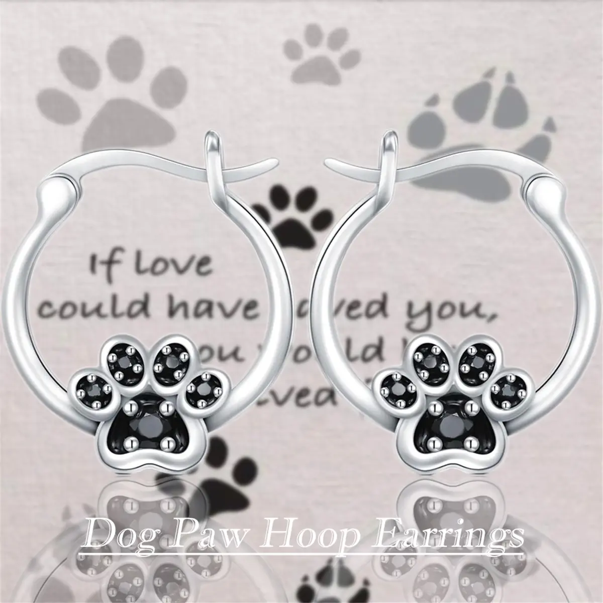 Cute Dog Paw Hoop Earrings with Black Rhinestone Accents for Women and Girls, Female Pet Lover Jewelry Holiday Gift