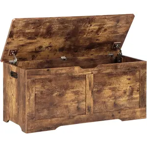 39.4" Storage Chest, Wooden Storage Bench, Lift Top  Chest with 2 Safety Hinges, Large  Box, Entryway Bench for Living Room, Bedroom, Rustic Brown