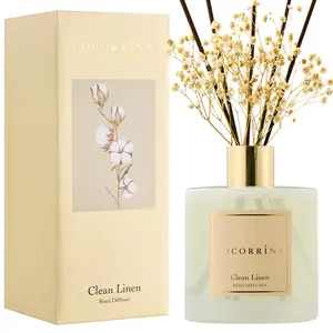 COCORRÍNA Reed Diffuser - Clean Linen 17 Fl.oz Reed Diffuser with 8 Sticks Scented Diffuser with Preserved Flowers for Bathroom Home Decor