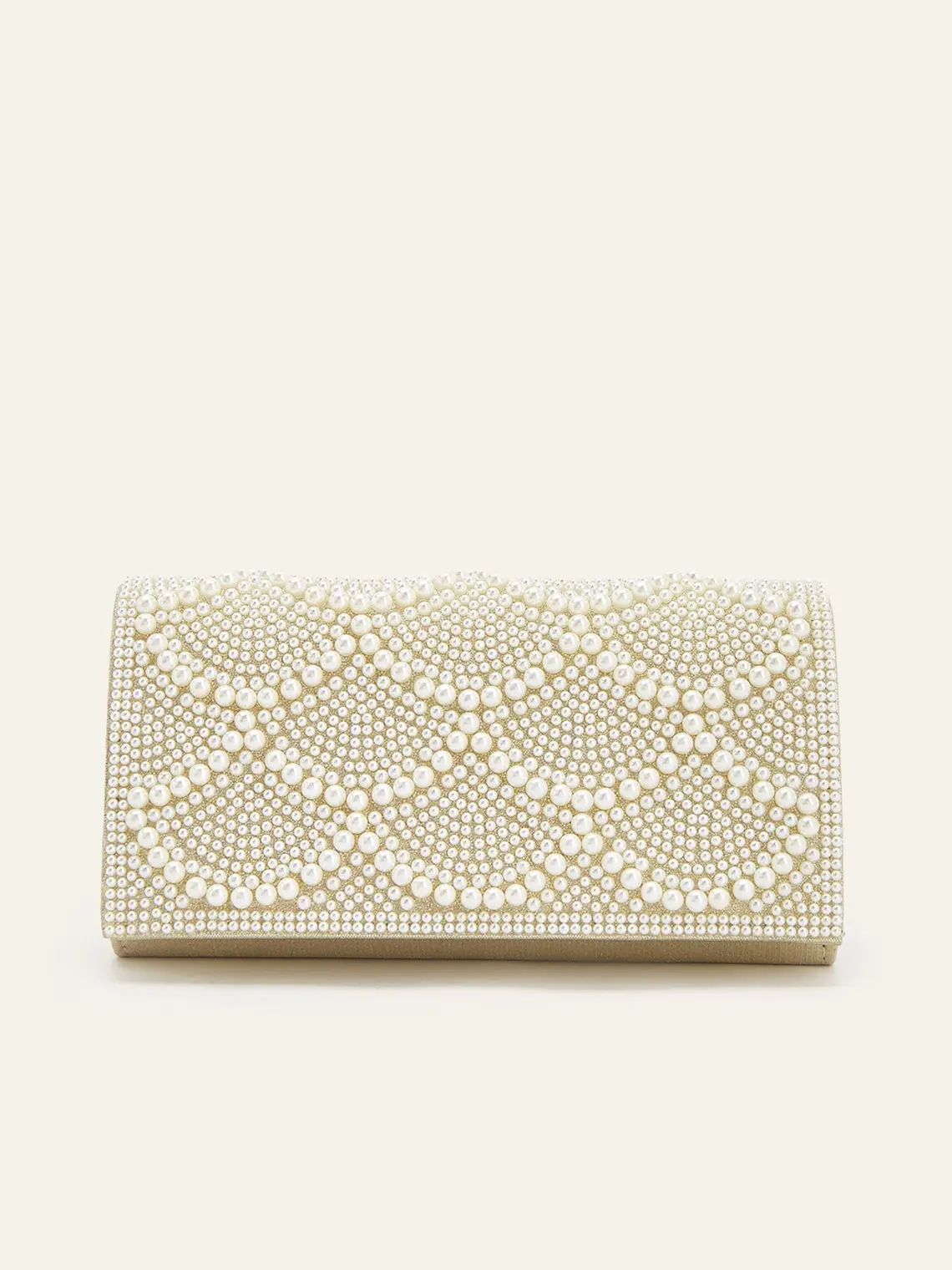 Azazie Scalloped Faux Pearl-Embellished Flap Clutch, Elegant Compact Statement Women's Clutch for Bridal, Wedding Guest Evening Parties