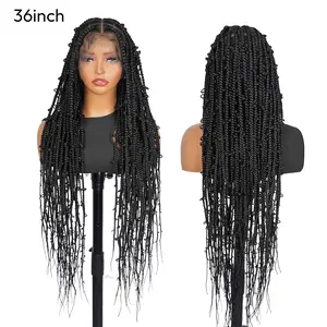 SuperNova 36 Inch Full Lace Knotless Boho Braided Wig - No Tangle Synthetic Wig with All-Around Baby Hair Glueless Natural Look
