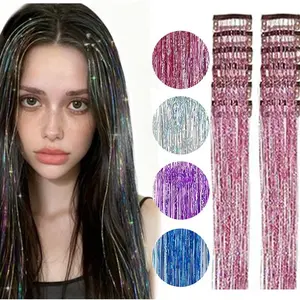 6Set Laser Gold Silver Wire Hair Clips Colored Wig Pieces No Glue for Daily Party Use - Perfect for Styling and Enhancing Your Look