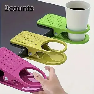 3-Piece Space-Saving Clip-On Cup Holder Set, Durable Lightweight Design for Desktops & Tables, Ideal for Home Office Restaurant Use