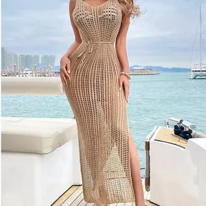 Alluring Solid Halter Neck Cover Up Dress - Racy Backless Beachwear for Women - Trendy Bikini Alternative, Perfect for Sun-Soaked Days