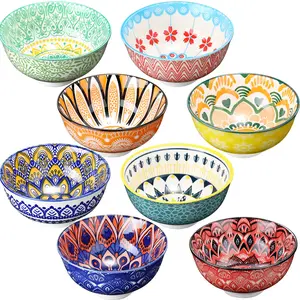 8 Pcs Colorful Ceramic Bowl Set 10 Oz Soup Cereal Bowls 4.75'' Porcelain Kitchen Serving Bowls for Ramen Rice Dessert Snack Salad Ice Cream Pasta Oatmeal Microwave and Dishwasher Safe