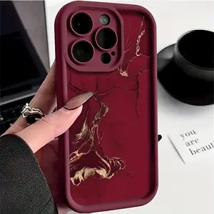 A Burgundy Textured  Advanced fashion gift Case for iPhone 16 15 14 Pro Max 16E 13 12 11 XR XS Plus Shockproof Non Slip Military-Grade Protection Silicone Cover