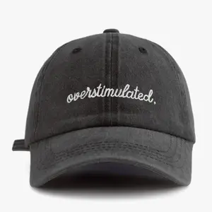 Overstimulated. Embroidered Washed Baseball Cap, Classic Casual Stylish Vintage Soft Sweatband Adjustable Size Lightweight Sun Protection Versatile Vintage Dad Hat, Suitable For Outdoor Sports