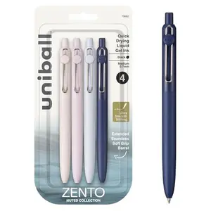 uni-ball Zento Gel Ink Rollerball Pens, 4 Black Medium Point Smooth Writing Pens, Colored Japanese Pens, Muted Colors