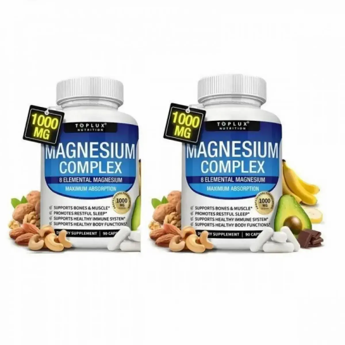Toplux Nutrition Magnesium Complex 1000mg, High Absorption Multi Magnesium Supplement Capsules Healthcare Dietary,Magnesium Complex 8 Essential Magnesium Supplements 1000 mg Vitamin Dietary Fitness Edible