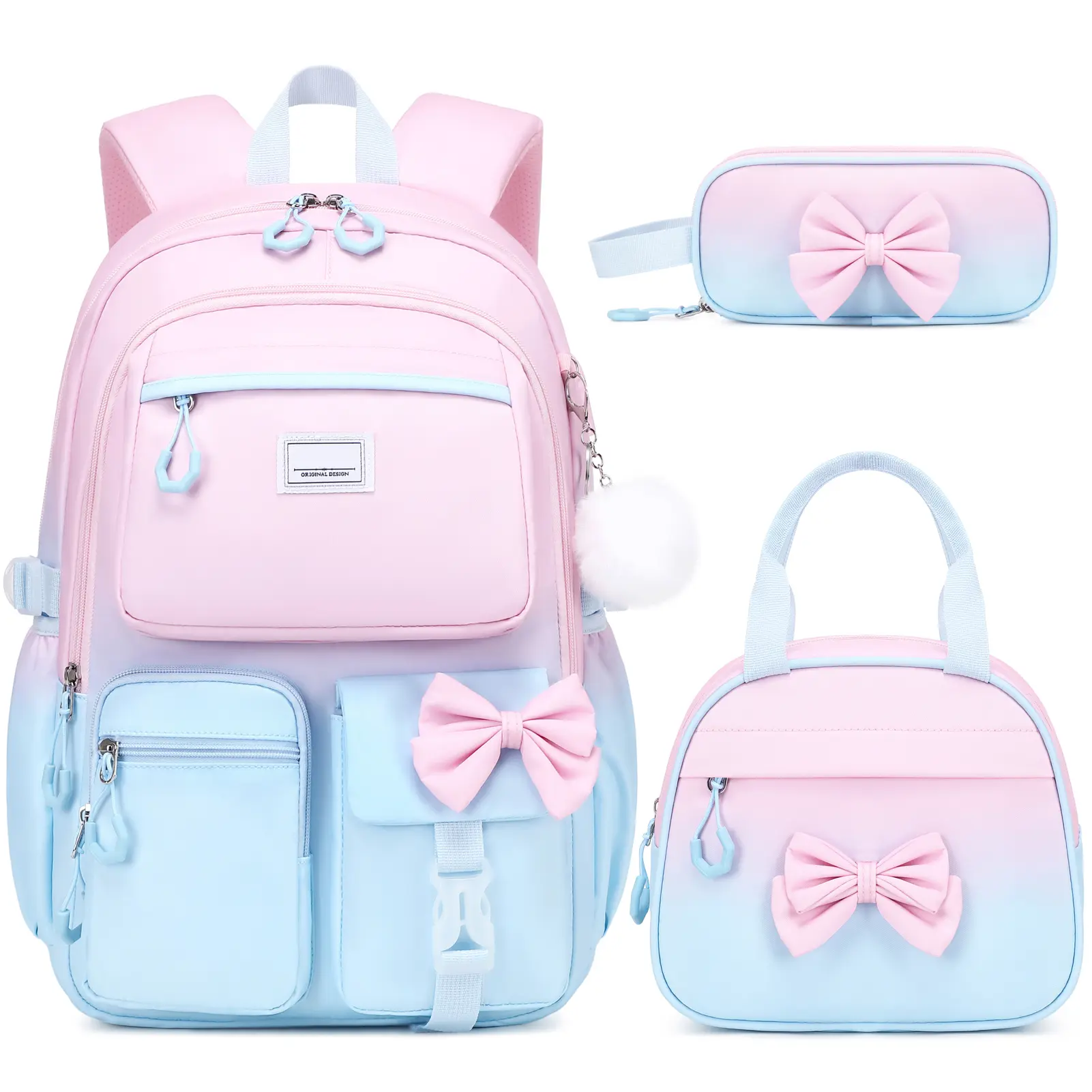 Similove 3/4PCS Backpack for School, Waterproof Plaid Cute School Bags with Lunch Bag & Pen Case, or a headphone Bookbag for Teens Elementary Middle Student, Back to School Gift with USB Charging Port, dealsforyou  Organiser