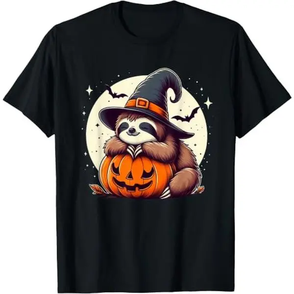 Men Casual Short Sleeve T‑Shirt Witch Sloth Pumpkin Halloween Graphic Casual Tee Top Sweatshirt Classic