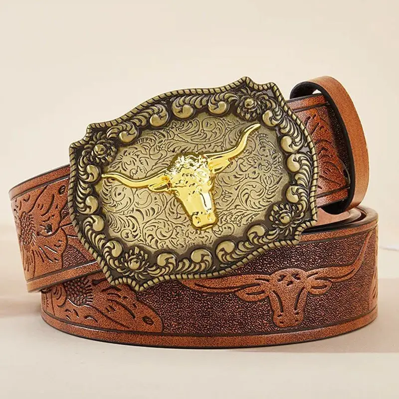Western Cowboy Men's Embossed Western Leather Belt, Casual Adjustable Belt with Removable Buckle, Men's Outfit Gift,for Men Women Rodeos Jeans Country Outfits and Festivals