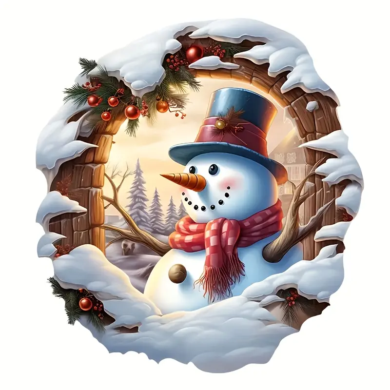 6-inch Holiday Snowman Vinyl Decal with Gingerbread House and Christmas Tree - Self-adhesive, Glossy Surface, Perfect for Laptops, Bottles, Trucks, Phones, Motorcycles, Windows and Walls, Christmas Decorations