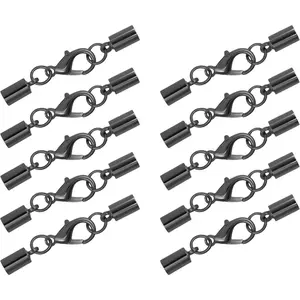 Gunmetal 4mm Cord Ends Caps for Jewelry Making Leather Cord Bracelets Necklaces 40 Sets Glue on Round Kumihimo Ends Caps with Lobster Claw Clasps DIY Supplies