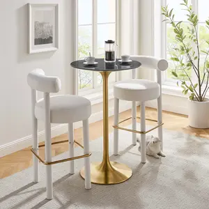 Modway Lippa 28" Round Artificial Marble Bar Table in Gold Black