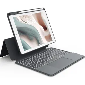 Rugged Keyboard Case for iPad 9th 2022/8th/7th Generation,  Detachable Case,  Trackpad, 15?-180? Adjustable Stand, Portrait/Landscape Backlit Keyboard for iPad 10.2-inch, Gray