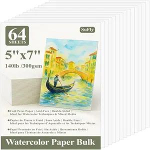 Water Color Paper Pad 5"x7" - 64 Sheets 140lb Cold Press Watercolor Paper Bulk, Water Color Paint Paper for Kids & Artists, White Painting Paper for Watercolor, Acrylic