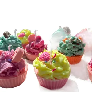 Cutesy Cupcake Candles in Pinks Blues Greens with Toppings Galore Vanilla Apple Watermelon Mango Peach Strawberry and Blueberry Fragrances Decor Cozy