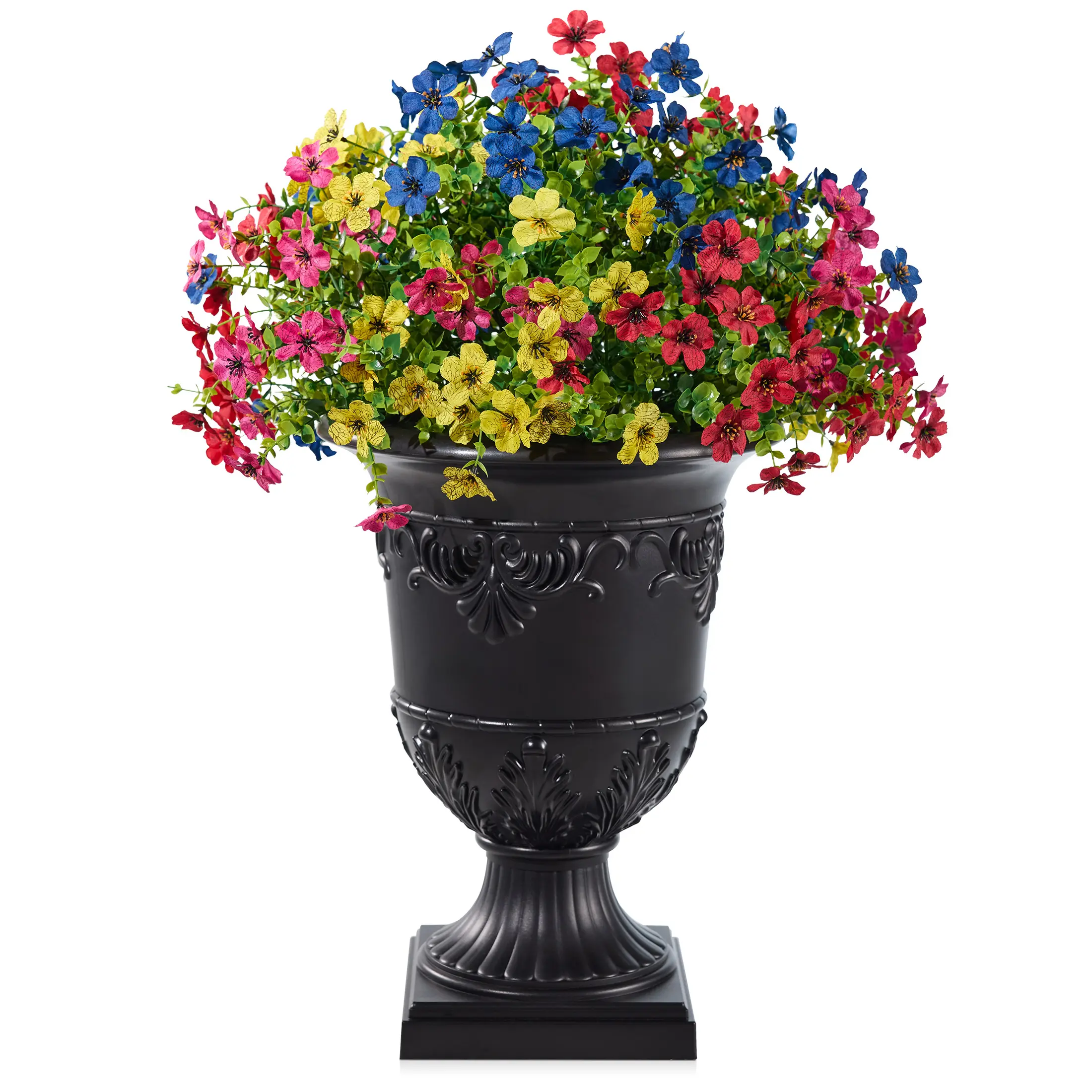 DR.Planzen Artificial Lobelia in Urn Planter (2 Pack, 24 Inch) – Lifelike Faux Flowers Pre-Potted with Tray, Indoor & Patio Home Decor