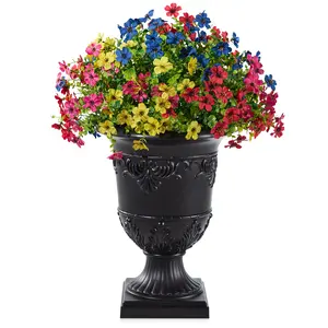 DR.Planzen Artificial Lobelia in Urn Planter (2 Pack, 24 Inch) – Lifelike Faux Flowers Pre-Potted with Tray, Indoor & Patio Home Decor