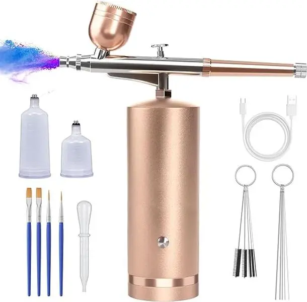 Airbrush Kit With Compressor - 48PSI Rechargeable Cordless Non-Clogging High-Pressure Air Brush Set with 0.3mm Nozzle and Cleaning Brush Set for Nail Art, Makeup, Painting, Cake Decor