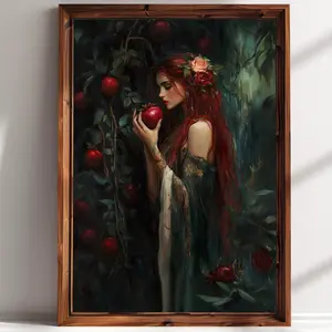 Cottagecore Greek Goddess, Moody Victorian Wall Art, Dark Academia Print, Persephone with Pomegranate Wall Art, Greek Mythology Art Floral, Room Decor, Unframed