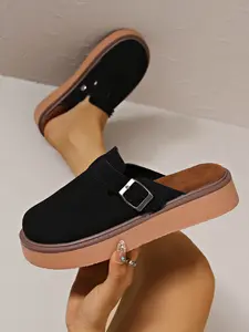 Women's Thick Sole Footbed Slipper Sandals, Flat Round Toe Slip-On Mules, Casual Fashion Outdoor Shoes