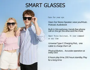 Smart Audio Sunglasses, Open Ear Bluetooth Glasses with UV400 Protection, Hands-Free Calling, Voice Assistant, 8H Playtime, Type-C Charging, Wireless Smart Glasses for Men Women Driving, Hiking, Outdoor