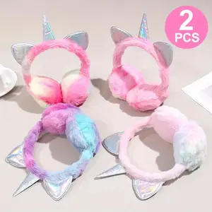 2-Pack Kids Winter Ear Warmers - Soft Plush Unicorn Ear Muffs with Pastel Pink, Purple, Blue, or - Cold Weather Ear Protection for Girls & Boys Ages 3-6 Years - Birthday Party, School, Everyday Winter Outfits - Non-Electric Safe Ear Covers, Kids Cold Weat