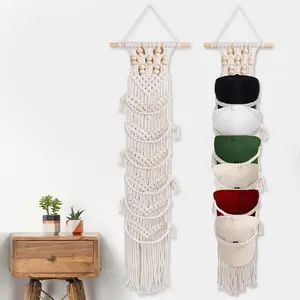 1 Pack Hat Organizer for Baseball Ca-ps, Macrame Hat Holder For Wall, Hat Racks for Wall Door, Boho Hat Hanger Decorative Hat Storage for Baseball C-aps [ Up to 12 C-aps ]