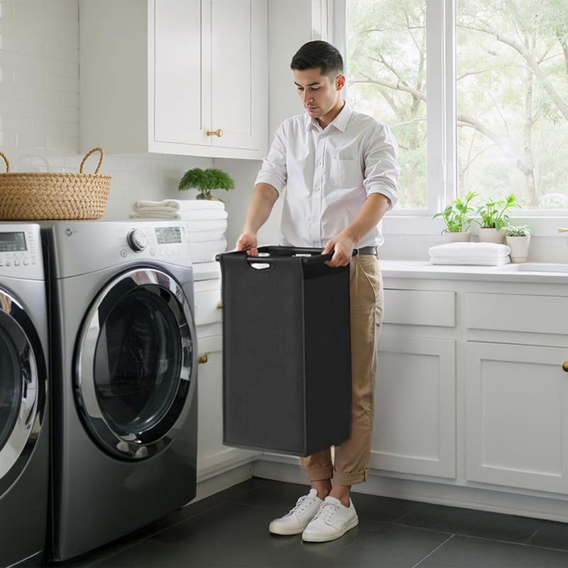 Laundry Hampers with Shelf, Laundry Basket 3 Section, Laundry Sorter with Pull-Out Removable Large 3 Color Bags and Movable Wheels, Metal Frame, 3 x 15.87 Gallons (60L), Rustic Brown PF04XLN