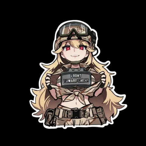 Tactical Anime Girl Sticker Military Combat Aesthetic with Cute Waifu Style, High Detail Vinyl Decal