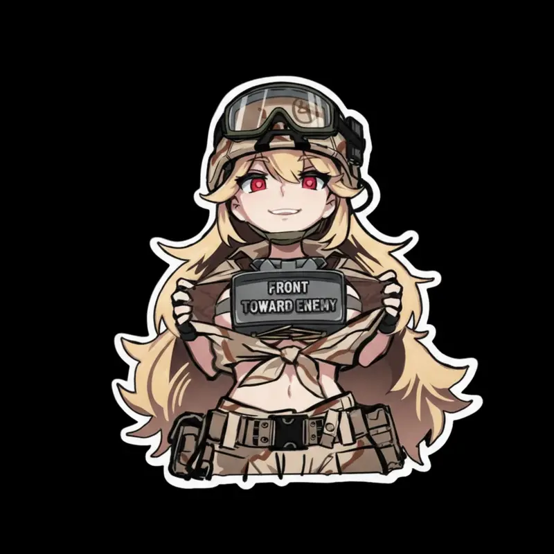 Tactical Anime Girl Sticker Military Combat Aesthetic with Cute Waifu Style, High Detail Vinyl Decal