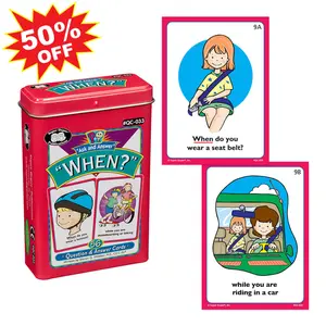 Ask & Answer “When” Cards for Kids – Educational Question & Answer Matching Game, Speech Therapy, Autism Learning, ESL, Preschool, Kindergarten & Special Education Flash Cards, 56 Cards with Storage Tin for Teachers & Parents