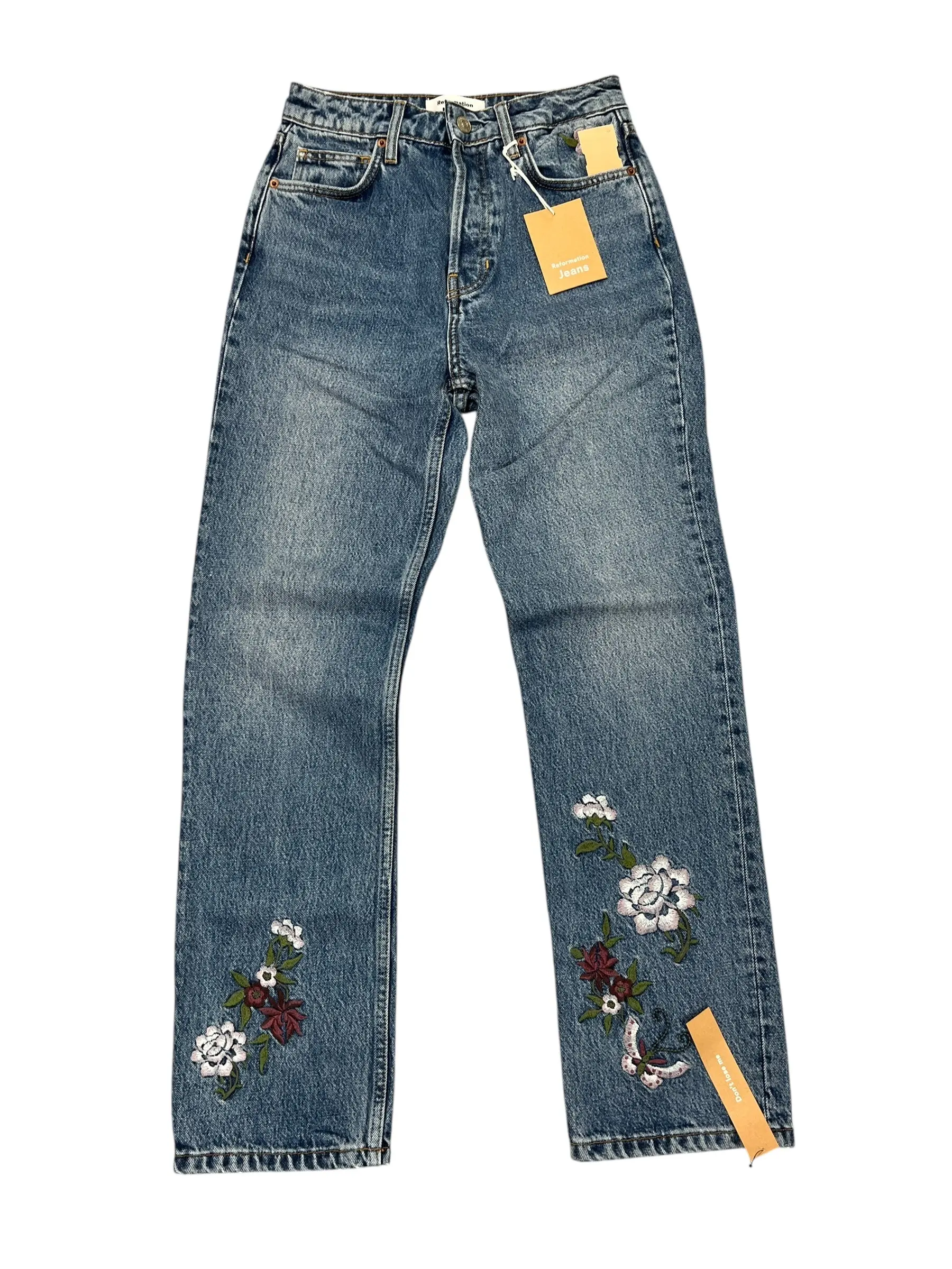 Jeans Straight By Reformation In Blue Denim, Size:0