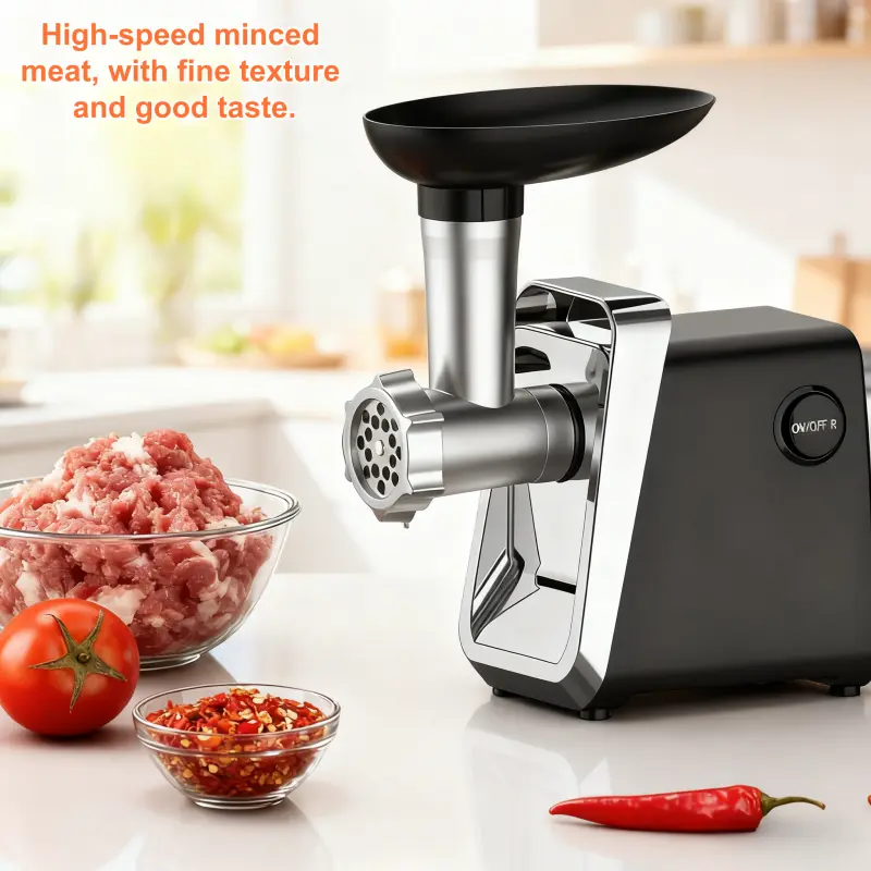Home Kitchen Electric Meat Grinder - Vegetable Chopper, Sausage Filler with Push Rod, 3 Knife Nets, Detachable Components for Easy Home Use Cleaning