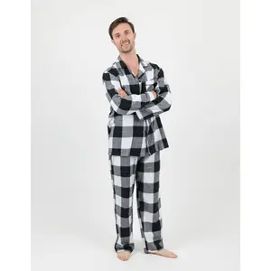 Mens Black & White Plaid Flannel Pajamas