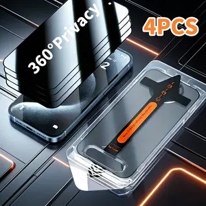 4-Pack 360° Privacy Screen Protector for iPhone Series，[Up, Down, Left, Right 4 sides Privacy] 9H Scratch Resistance, Auto Dust Removal, Bubbles-Free, Easy Installation