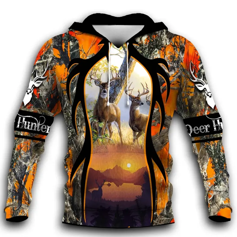 2026 Deer Hunting Hoodies Men Women Animal 3D Full Print Harajuku Hooded Sweatshirt Casual Fashion Hoodie Coat Drop Shipping Long Sleeve Tops