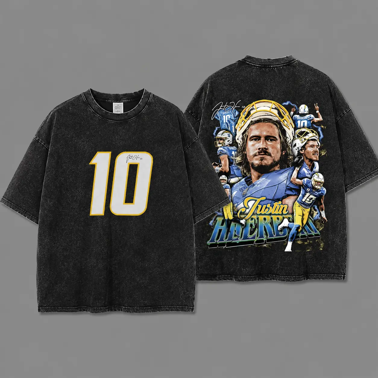 Justin Herbert - Herbo #10 For Chargers Nation Washed Tee, Bolt Up! Outfit Cotton T-shirt, Game Day Outfits, Gift For Football Fans, Football Graphic Hoodie