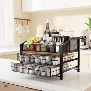 Coffee Capsule & Tea Bag Organizer with Drainage System, Countertop Rack That Organizes Items for Disposable Cups & Mugs