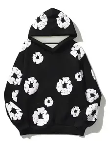 Viral Oversized Hoodie Pullover, Trendy Streetwear for Daily Casual & Urban, Soft Fabric & Relaxed Fit, with 3D Floral Print