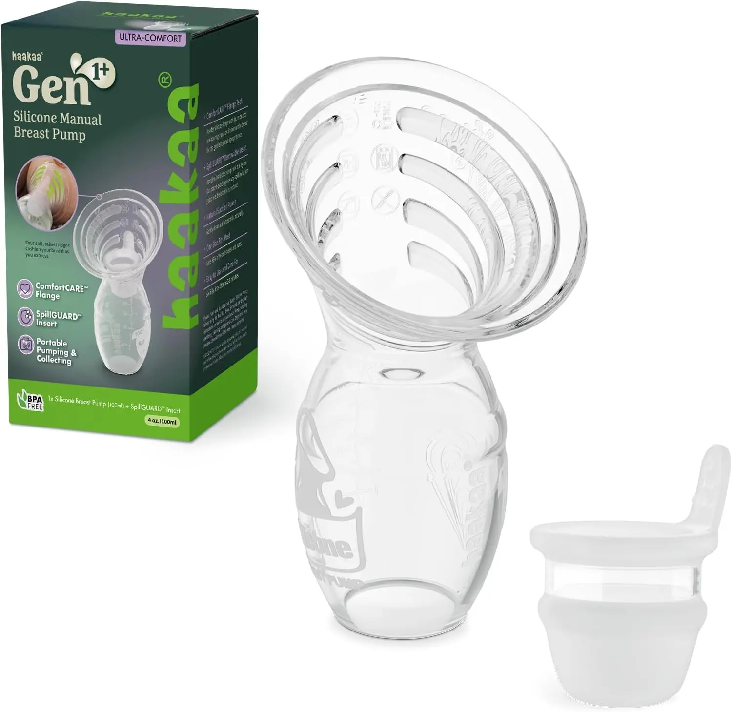 haakaa Gen.1 Plus & Gen.2 Plus Upgraded Manual Breast Pump, Multi-Ring ComfortCARE Sensitive Silicone Breast Pump with Stopper Set, Patent-Pending Design for Breastfeeding Moms
