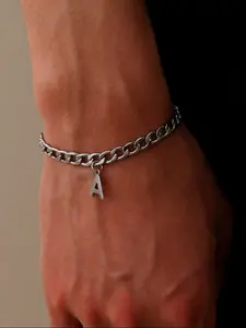 1 PC Letter Link Bracelet Minimalist Stainless Steel, Initial Letter Washable, Trendy & Versatile Jewelry for Men