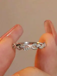 Infinite Symbol Zircon Ring, Japanese Style Design, High-Quality Sliver Material, Wedding Anniversary Ring, Perfect for Commuting and Dating, Daily Wear, Dainty Stacking Rings