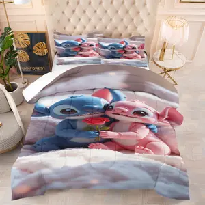 Stitch Cute Cartoon Pattern Quilt Set, Including 1 Blanket And 1 Or 2 Pillowcases Without a Core, Suitable For Bedding Sets In Family Bedrooms And Dormitories, And Can Be Used As a  Gift