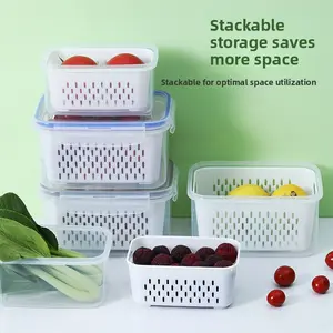 Fruit and Vegetable Organizer 6-pack Stackable Storage Box with Double Drainer for Optimal Space Utilization Kitchen Accessories Household Essentials meal prep container